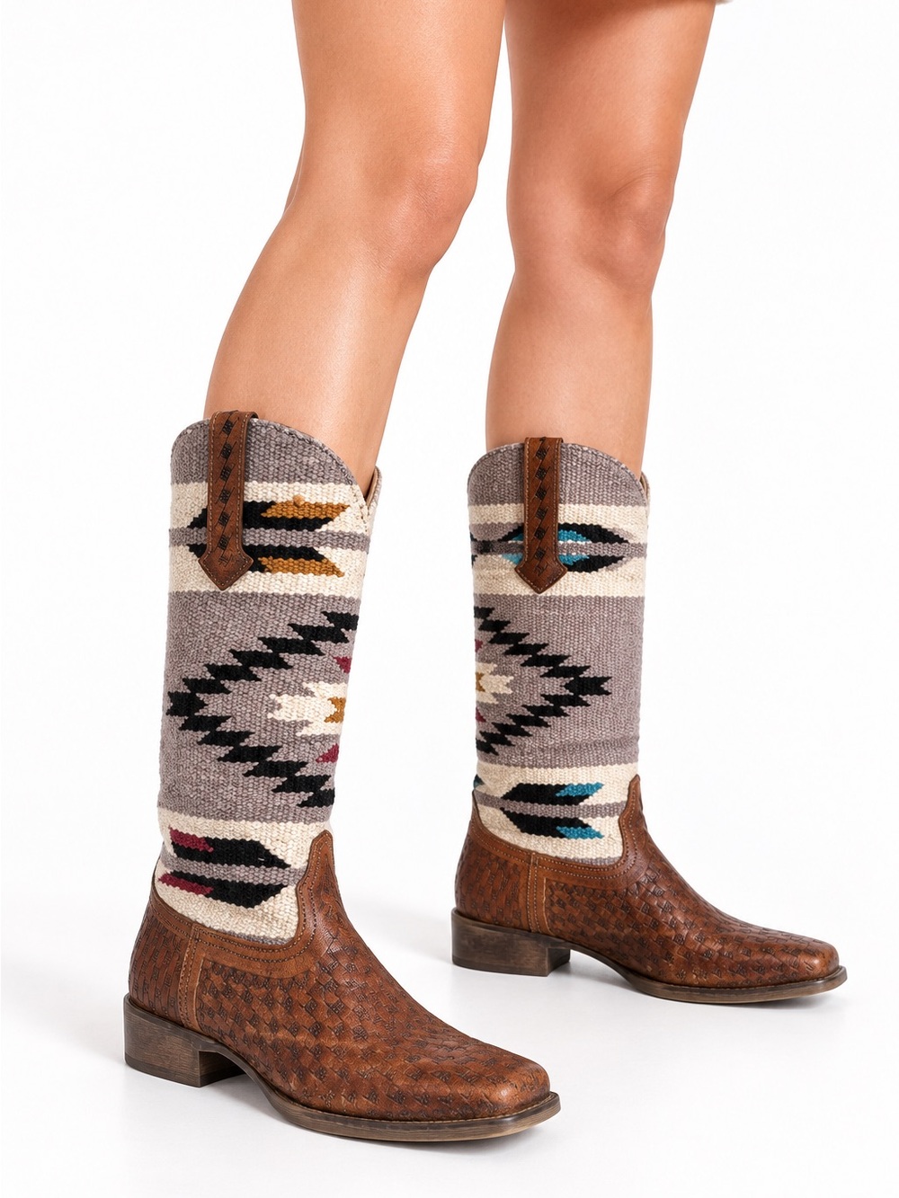 Roper Womens 6.5 Brown Leather Southwestern Aztec Cowboy Boots Boho Western